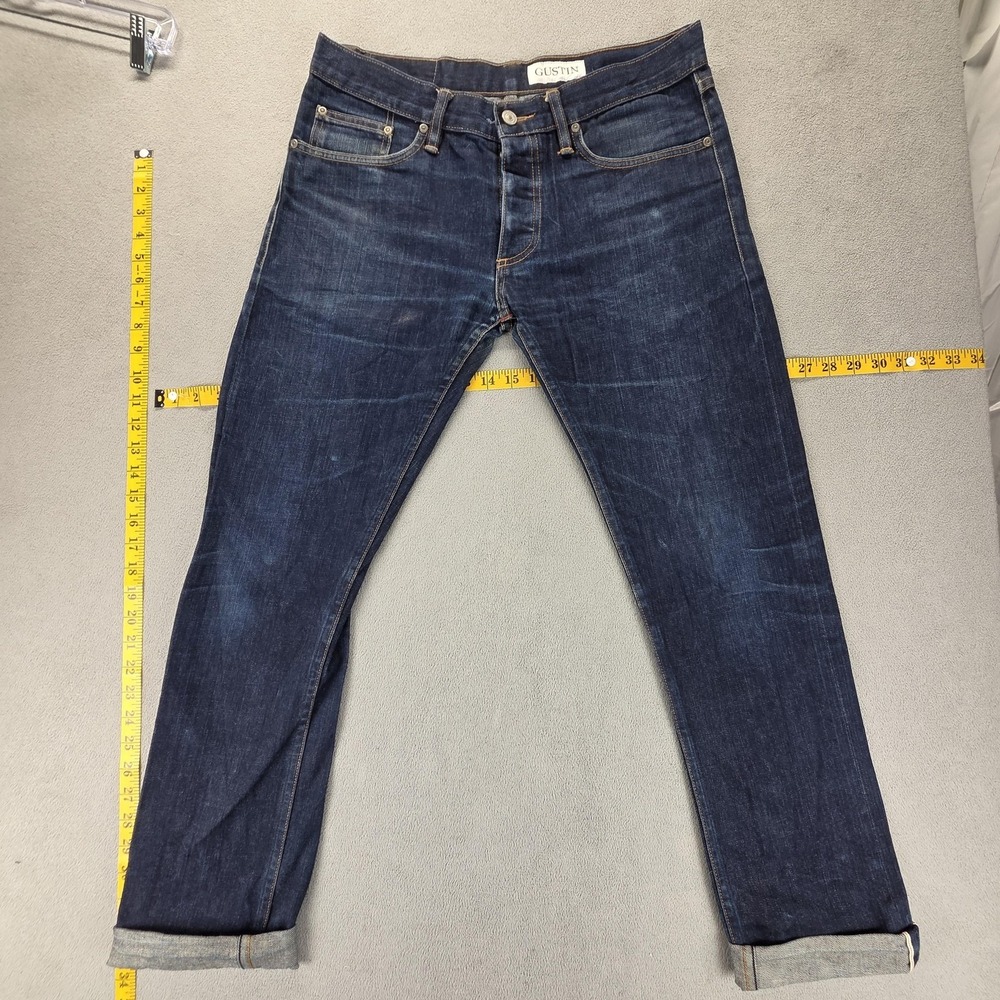 Gustin Jeans Mens Blue Selvedge Skinny Made In‎ USA Raw Button Fly Fits 31x31